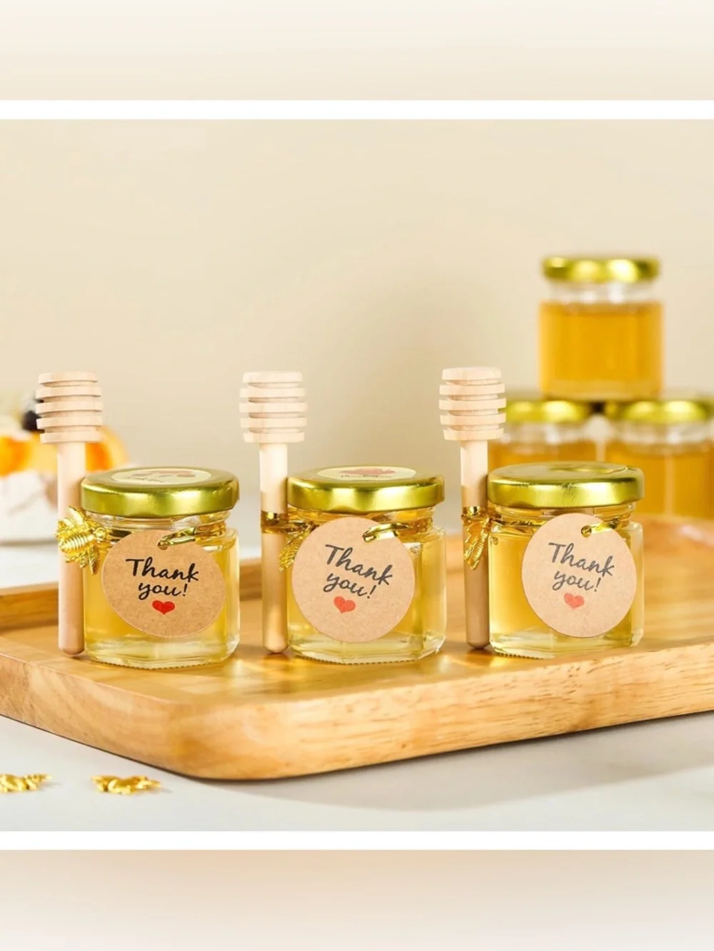 Mini Honey Jar Favor Set Gold Lids Bee Charm Organza Bags 1.5 oz Set of 15 - Picture 3 of 7